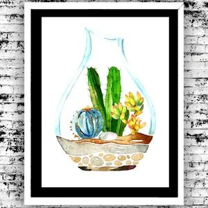 Art Print Botanical Cactus Terrarium Clean Minimalist Wall Decor